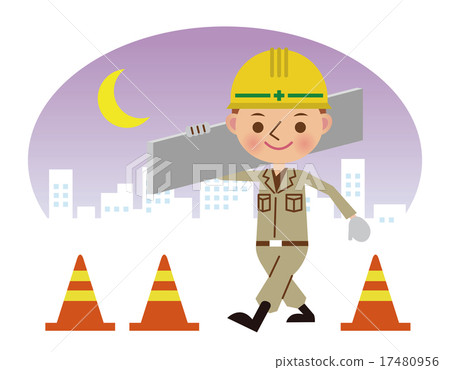 Civil workers carrying building materials (night background) 17480956