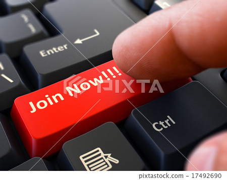 Pressing Red Button Join Now on Black Keyboard. Pressing Red Button Join Now on Black Keyboard. 17492690