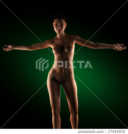 Beautiful naked young woman in the dark studio 17493050