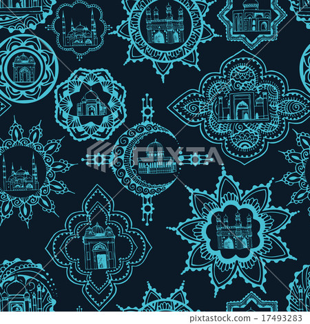 seamless pattern with hand-painted Asian ornaments seamless pattern with hand-painted Asian ornaments 17493283