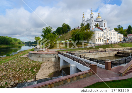 Holy Dormition Cathedral above shallowed river 17493339
