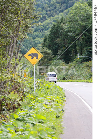 熊道路標誌交通標誌道路信息警告小心野生動物危險動物注意 熊道路標誌交通標誌道路信息警告小心野生動物危險動物注意 17494467