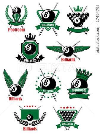 Billiards game icons with sport items 17494792