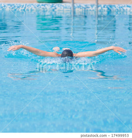 Young girl swimming butterfly stroke style Young girl swimming butterfly stroke style 17499953