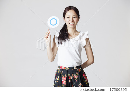 Female finger pointing pose Female finger pointing pose 17500895