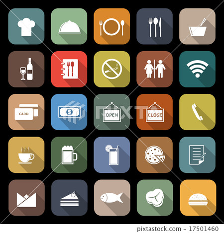 Restaurant flat icons with long shadow Restaurant flat icons with long shadow 17501460