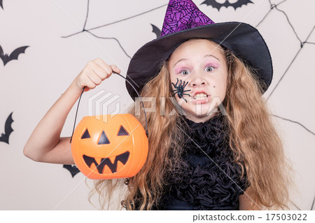 Happy girl on Halloween party Happy girl on Halloween party 17503022