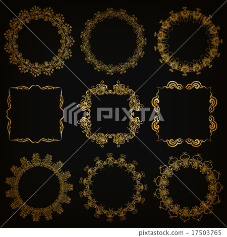 Stock Illustration: Vector set of gold decorative borders, frame