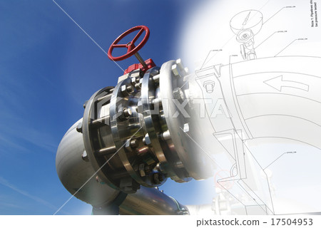 Sketch piping design mixed with industrial photo 17504953