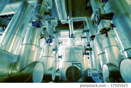 Industrial zone, Steel pipelines in blue tones 17505025