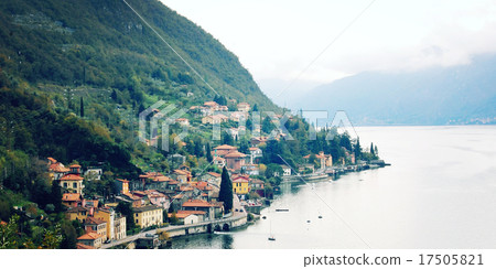 Small town of Varenna at Lake Como vintage effect. 17505821