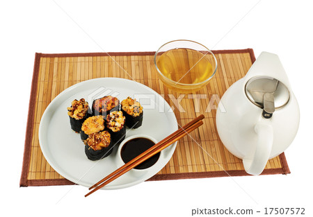 Serving sushi and tea composition Serving sushi and tea composition 17507572
