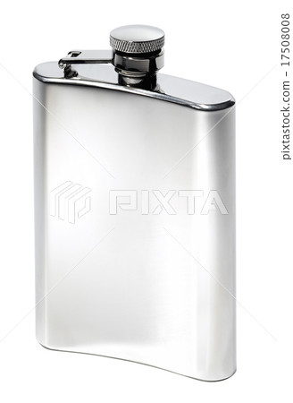 Flat metal flask on white background 17508008