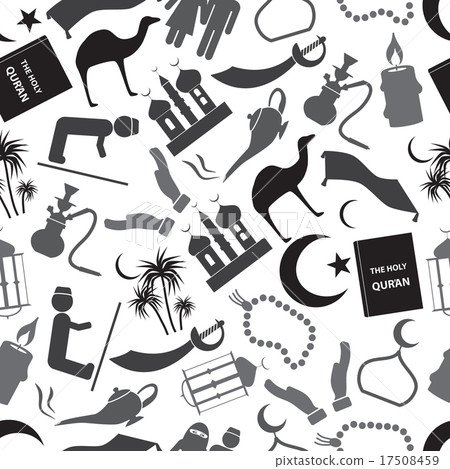 islamic religion gray icons seamless pattern  17508459