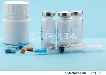 Medical pills bottle and injection syringe 17510478