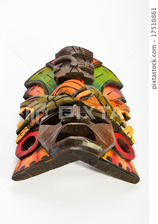 Indian Mayan Aztec wooden mask isolated on white Indian Mayan Aztec wooden mask isolated on white 17510861