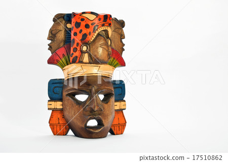 Indian Mayan Aztec wooden painted mask on white Indian Mayan Aztec wooden painted mask on white 17510862