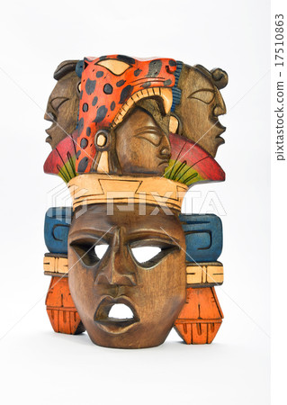 Indian Mayan Aztec wooden painted mask on white Indian Mayan Aztec wooden painted mask on white 17510863