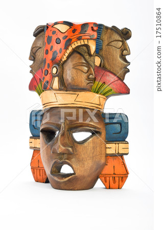Indian Mayan Aztec wooden painted mask on white Indian Mayan Aztec wooden painted mask on white 17510864