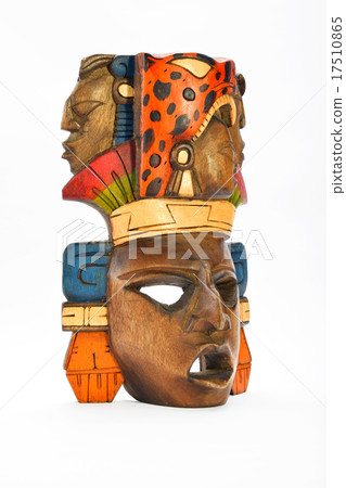 Indian Mayan Aztec wooden painted mask on white Indian Mayan Aztec wooden painted mask on white 17510865