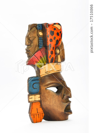 Indian Mayan Aztec wooden painted mask on white Indian Mayan Aztec wooden painted mask on white 17510866