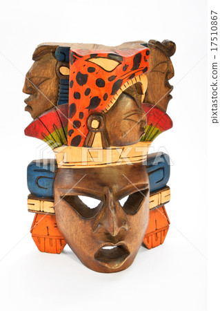 Indian Mayan Aztec wooden painted mask on white 17510867