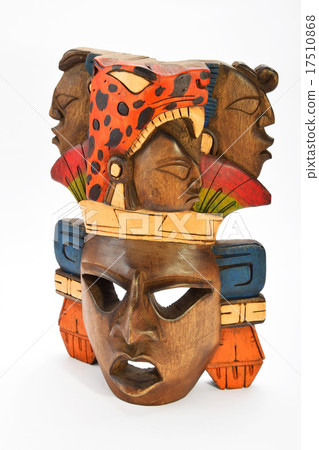 Indian Mayan Aztec wooden painted mask on white Indian Mayan Aztec wooden painted mask on white 17510868