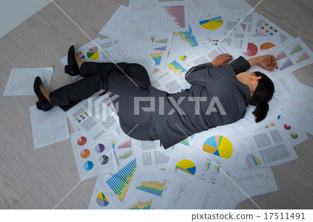 Female exhaustion depletion black company tired and depressed a lot of materials engineer OL office lady fell down 17511491