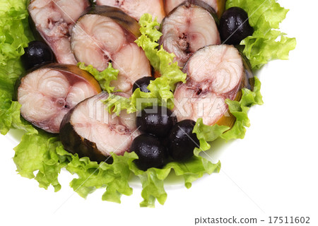 Composition from a smoked mackerel on a plate 17511602