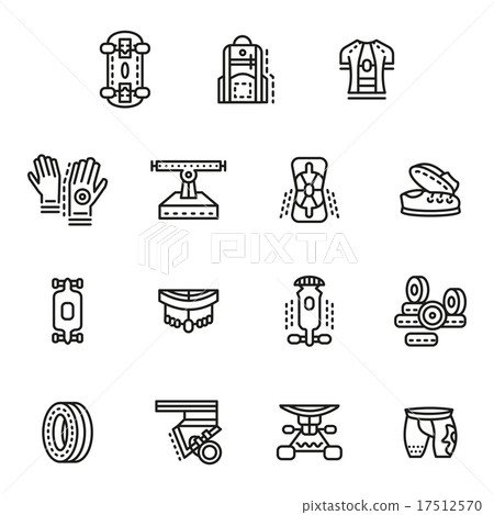 Accessories for longboards line vector icons set Accessories for longboards line vector icons set 17512570