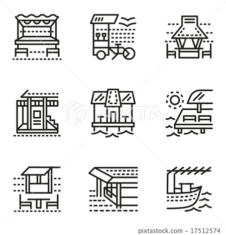 Cafe and bungalows simple line vector icons Cafe and bungalows simple line vector icons 17512574