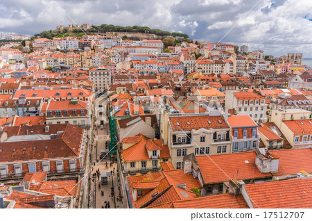 Lisbon, Portugal city skyline over Santa Justa Rua Lisbon, Portugal city skyline over Santa Justa Rua 17512707