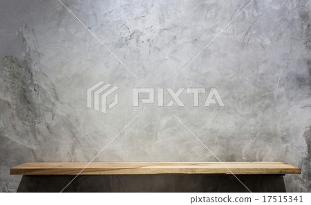 Empty top wooden shelves and stone wall background 17515341