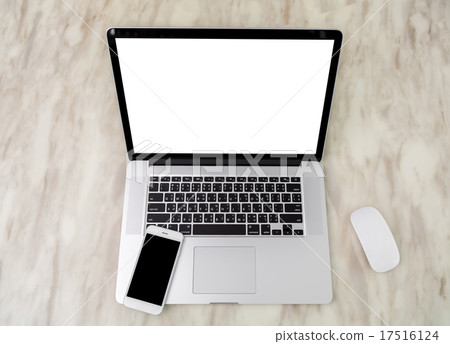laptop with smart phone on table laptop with smart phone on table 17516124
