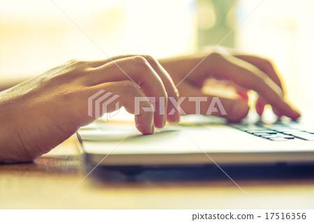 Closeup of business woman hand typing on laptop keyboard ( Filte 17516356