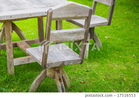 Picnic area with wooden table 17516553