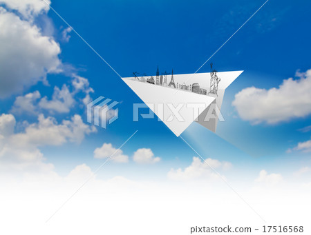 Paper planes of travel in blue sky (Japan,France,Italy,New Yo Paper planes of travel in blue sky (Japan,France,Italy,New Yo 17516568