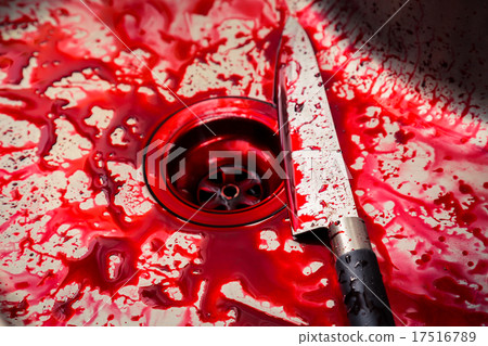 Kitchen sink with knife and blood for Halloween 17516789