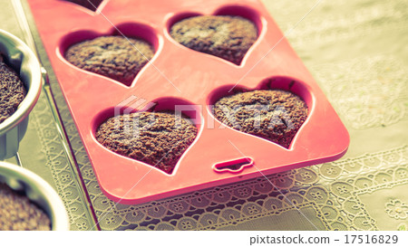 Chocolate muffins on table ( Filtered image processed vintage ef Chocolate muffins on table ( Filtered image processed vintage ef 17516829