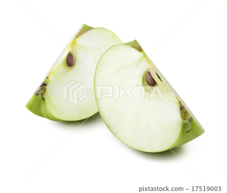 2 green apple quarters isolated on white 17519003