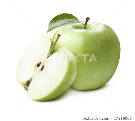Green whole apple half isolated white background 17519006