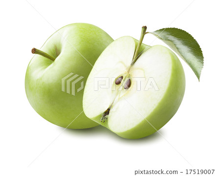 Green apple half leaf isolated on white background 17519007