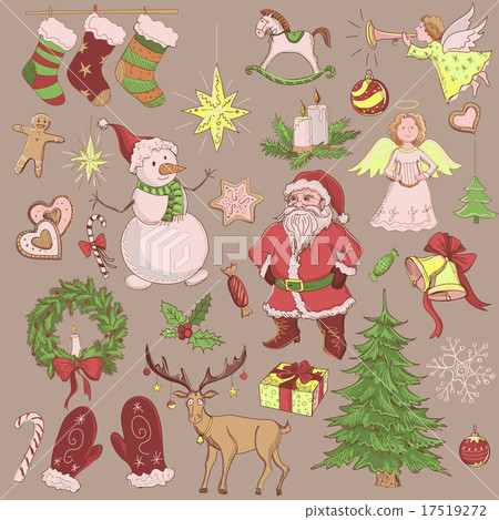Hand drawn Christmas and New year collection 17519272