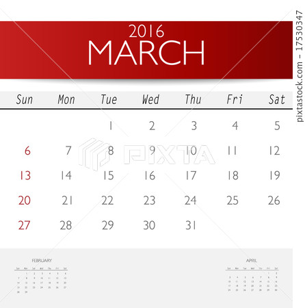2016 calendar, monthly calendar template for March. Vector illus 2016 calendar, monthly calendar template for March. Vector illus 17530347