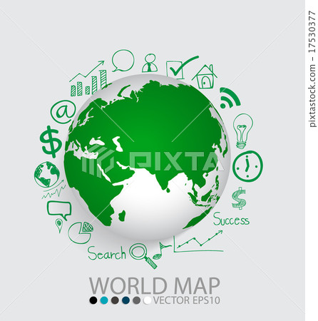 Modern globe with application icon, modern template design. Vect 17530377