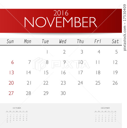 2016 calendar, monthly calendar template for November. Vector il 2016 calendar, monthly calendar template for November. Vector il 17530409