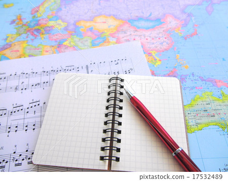 Music score and world map 17532489