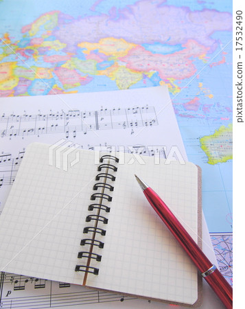 Music score and world map 17532490
