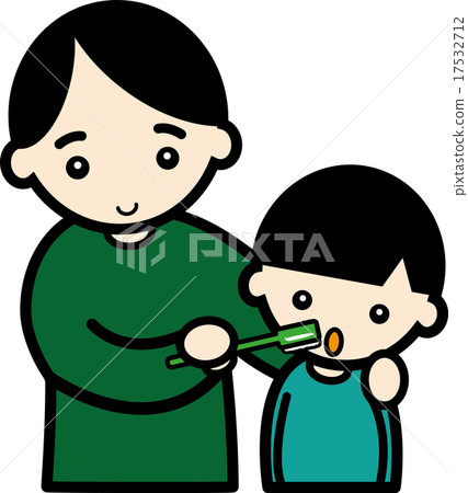 Dad helping his child brush his teeth Dad helping his child brush his teeth 17532712