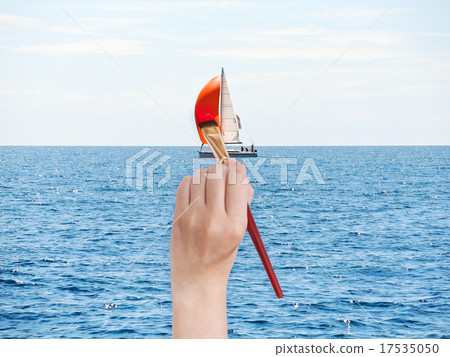 paintbrush paints red sail of yacht paintbrush paints red sail of yacht 17535050